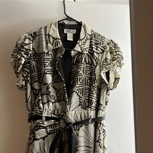 Beautiful knee length dress; Olive green with hints of yellow splashed about